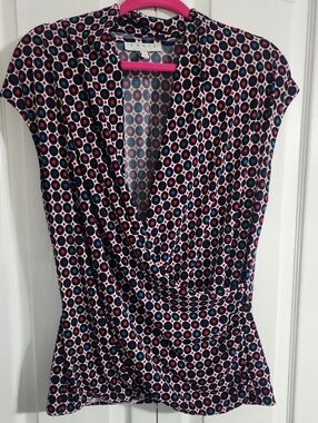 Chaus Black, Royal, Pink & White Dot Wrap-Style Blouse
